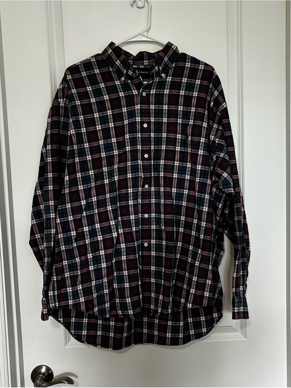 Ralph Lauren Plaid Button-Down Big Shirt 100% Cotton Red and Blue Men’s Large